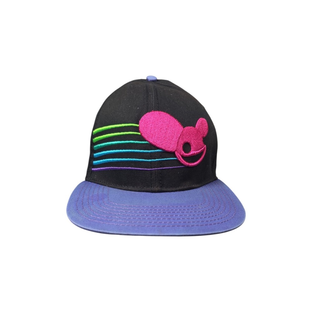 deadmau5 Snapback Hat Black Purple Neon Embroidered Logo EDM Rave DJ